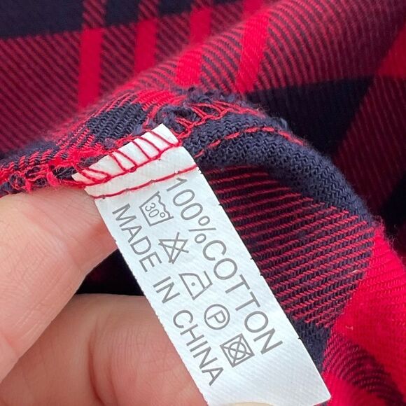 Southern Stitch Red Plaid Gold Velvet Trimmed Open Front Cardigan Duster L-XL - Picture 5 of 6